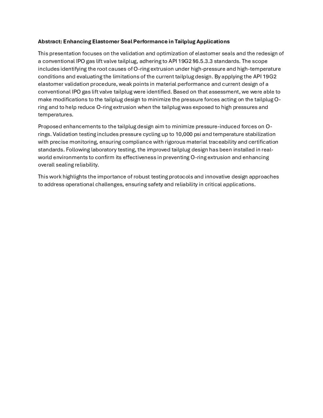Enhancing Elastomer Seal Performance in Tailplug Applications