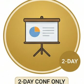 Illustration of a presentation board with a pie chart for 2-day conference event.