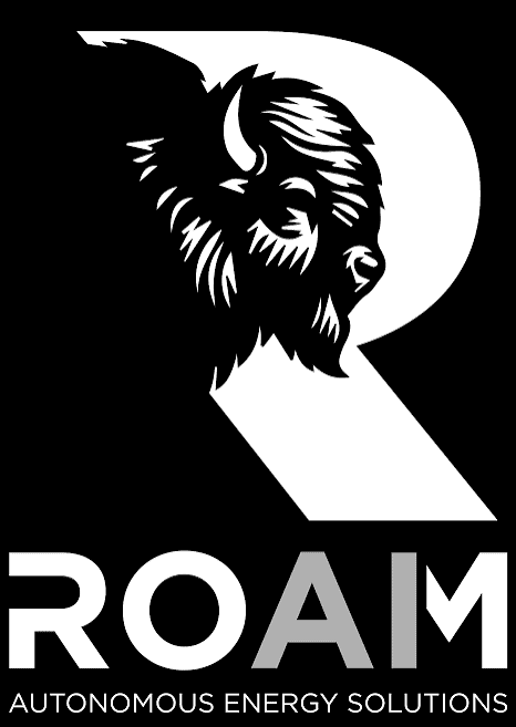 ROAM logo with lion and letter R for autonomous energy solutions.